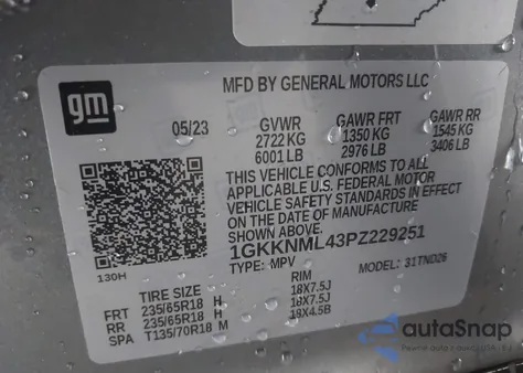 2023 GMC Acadia Fwd Slt из США, поврежденный, VIN 1GKKNML43PZ229251